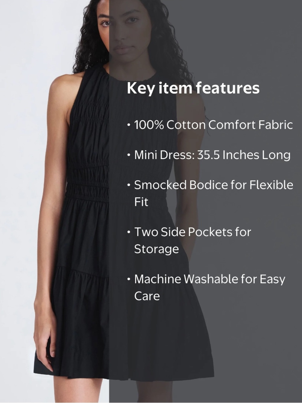 Free Assembly Black Smocked Cotton Mini Dress with Pockets NWOT Size S 4-6 - Picture 8 of 11